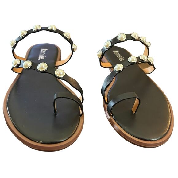 Kensie Pearl Studded Strap Black Toe Ring Sandals NEW Size 7.5 - Picture 3 of 11